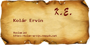 Kolár Ervin névjegykártya
